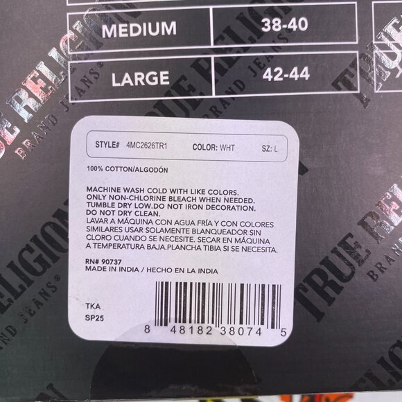 NEW 4 PACK MENS TRUE RELIGION CREW NECK TEES PREMIUM COTTON WHITE SIZE MEDIUM - Picture 5 of 7